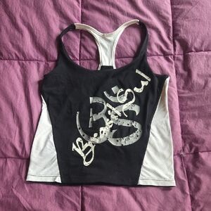 Black & White Brasil Sul Tank Top w Mesh Inserts & Yoga Style Design S/M